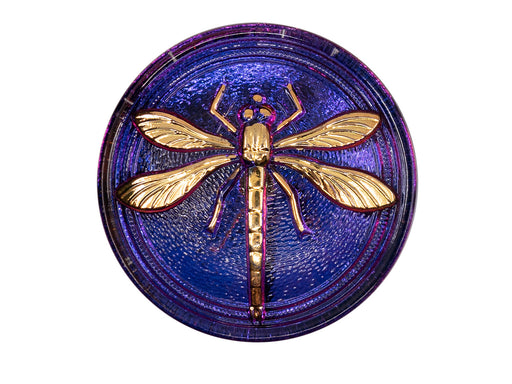 Czech Glass Cabochons 31.5 mm, Purple Orange Chameleon With Gold Dragonfly, Czech Glass