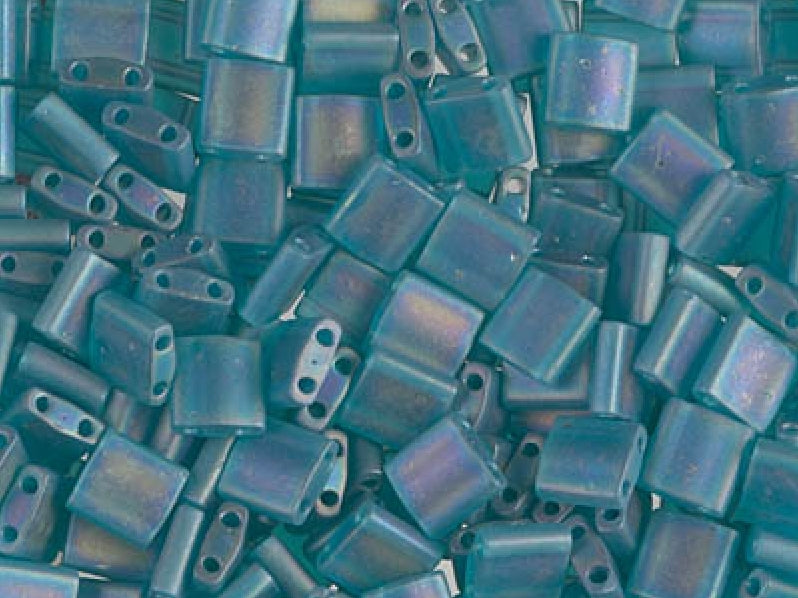 Tila™Beads 5x5 mm, 2 Holes, Transparent Teal Matted AB, Miyuki Japanese Beads