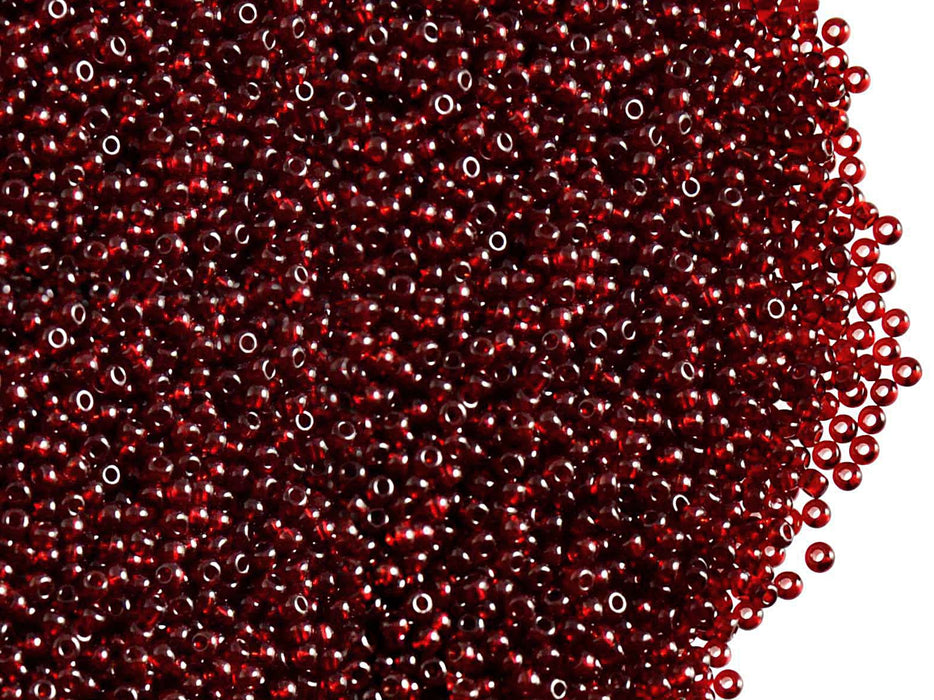 Rocailles Seed Beads 13/0, Red Garnet Transparent, Czech Glass