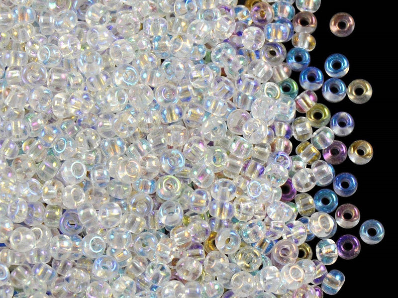 Rocailles Seed Beads 8/0, Crystal AB, Czech Glass