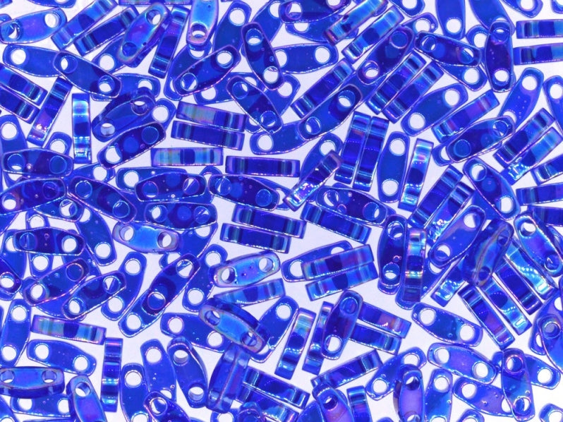 Quarter Tila™Beads 5x1.2x1.9 mm, 2 Holes, Transparent Cobalt AB, Miyuki Japanese Beads