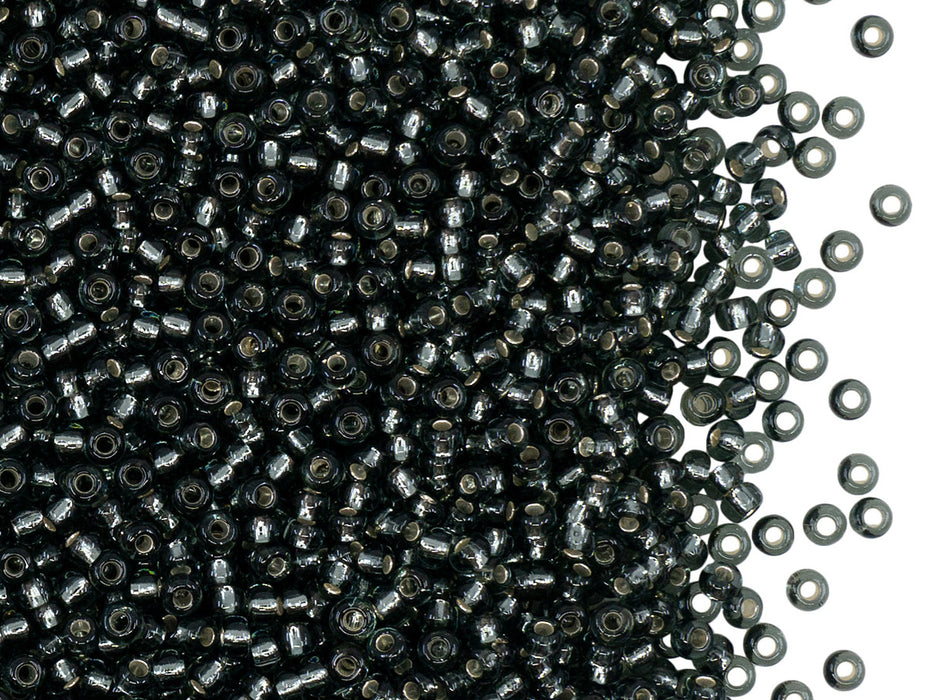 Rocailles Seed Beads 10/0, Transparent Black Diamond Silver Lined, Czech Glass