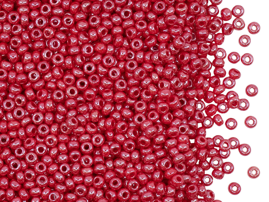 Rocailles Seed Beads 10/0, Opaque Red Coral Luster, Czech Glass