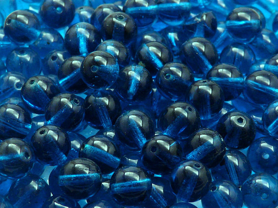 Round Beads 8 mm, Dark Aqua Transparent, Czech Glass