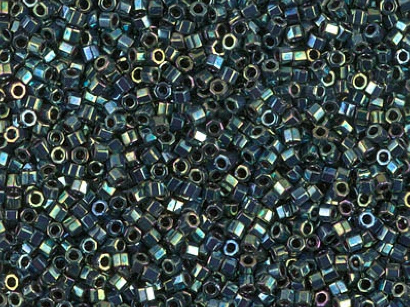 Delica Beads Cut 11/0, Metallic Green Luster, Miyuki Japanese Beads