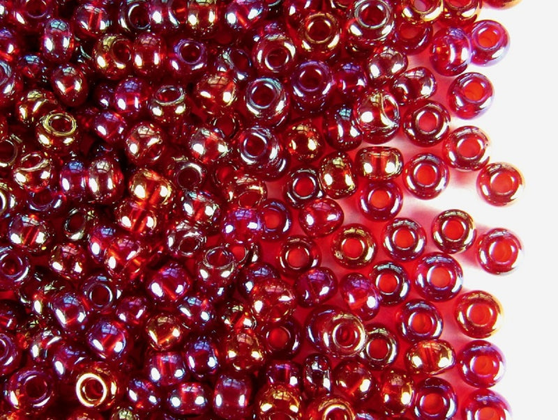 Rocailles Seed Beads 6/0, Transparent Ruby AB, Czech Glass
