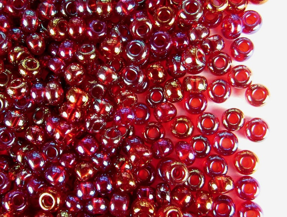 Rocailles Seed Beads 6/0, Transparent Ruby AB, Czech Glass