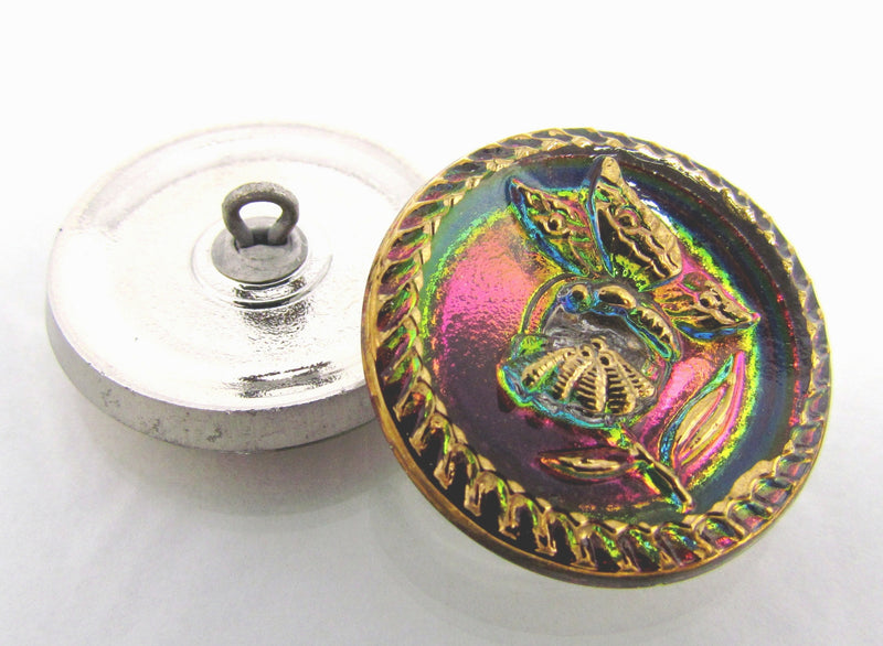 1 pc Czech Glass Button Hand Painted, Size 10 (22.5mm | 7/8''), Magic Orchid Gold, Czech Glass