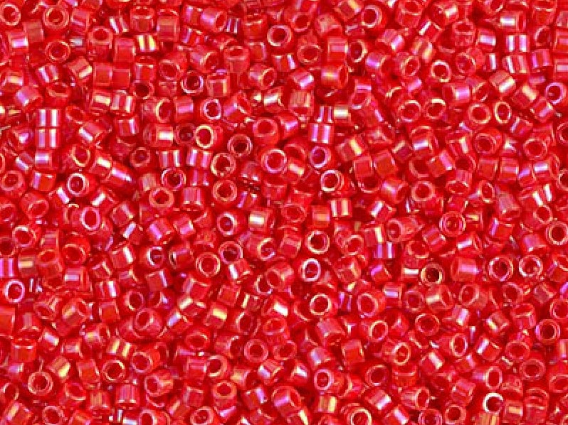 Delica Seed Beads 15/0, Opaque Light Siam AB, Miyuki Japanese Beads