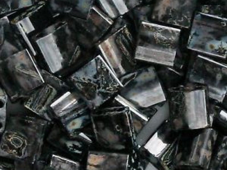 Tila™Beads 5x5 mm, 2 Holes, Opaque Smoky Black Picasso, Miyuki Japanese Beads