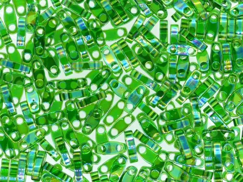 Quarter Tila™Beads 5x1.2x1.9 mm, 2 Holes, Transparent Green AB, Miyuki Japanese Beads