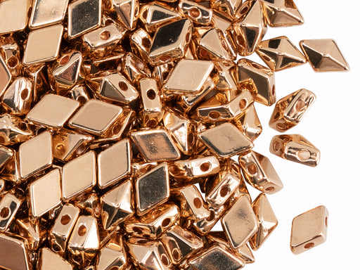 Diamonduo™ Beads 5x8 mm, 2 Holes, Plated Rose Gold, Metal