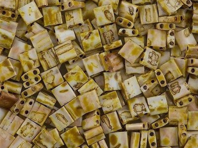 Tila™Beads 5x5 mm, 2 Holes, Canary Yellow Picasso, Miyuki Japanese Beads