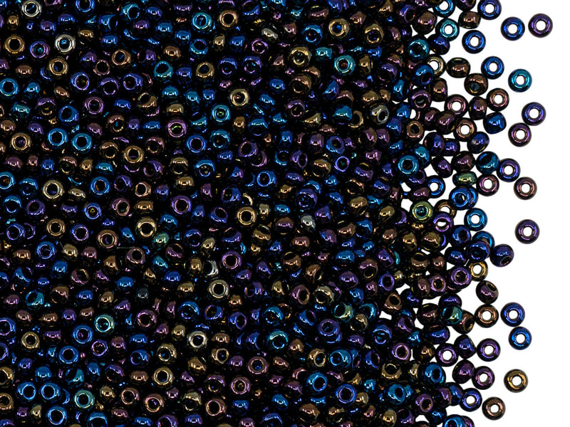 Rocailles Seed Beads 11/0, Black Iris Metallic, Czech Glass
