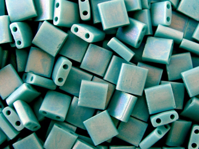 Tila™Beads 5x5 mm, 2 Holes, Opaque Turquoise Green Matted AB, Miyuki Japanese Beads