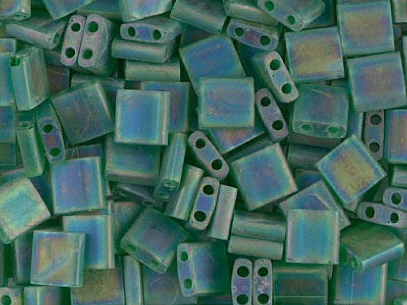 Tila™Beads 5x5 mm, 2 Holes, Transparent Green Matted AB, Miyuki Japanese Beads