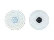Czech Glass Buttons Hand Painted, Size 8 (18.0mm | 3/4''), Opal White AB Matte With Floral Ornament, Czech Glass