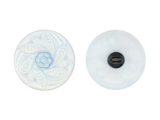 Czech Glass Buttons Hand Painted, Size 8 (18.0mm | 3/4''), Opal White AB Matte With Floral Ornament, Czech Glass
