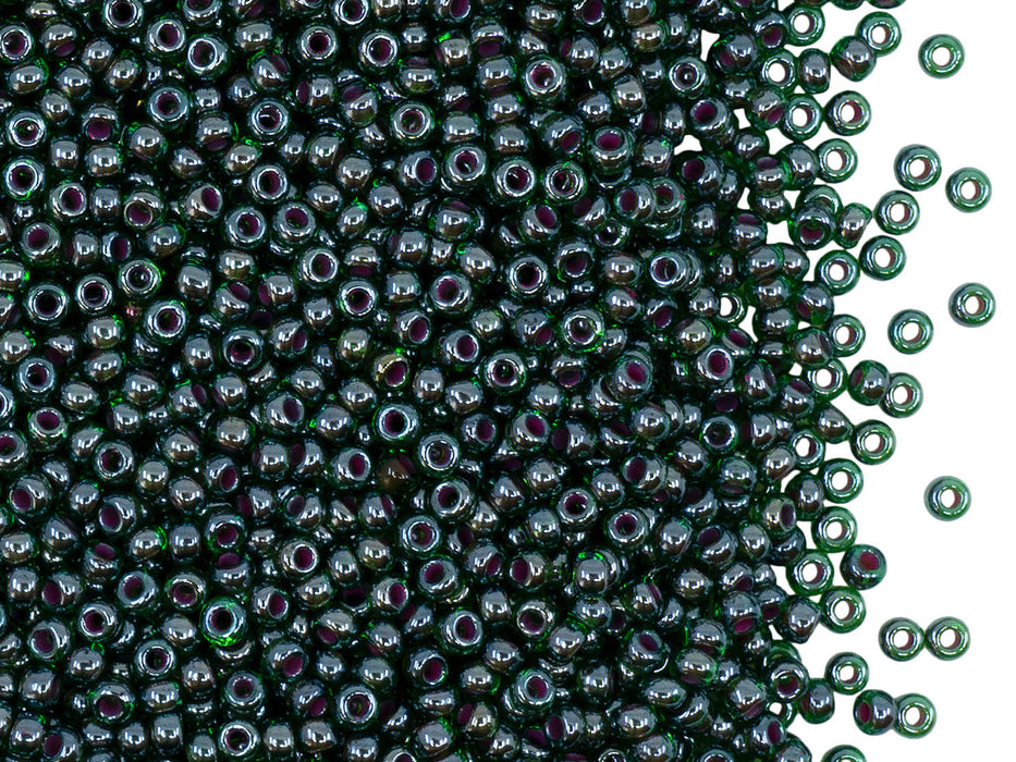 Rocailles Seed Beads 10/0, Transparent Dark Green Wine Lined, Czech Glass