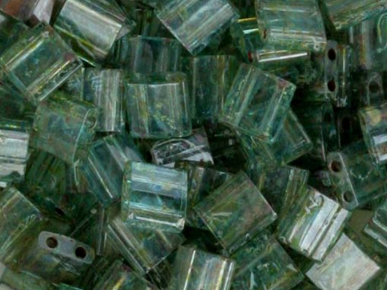 Tila™Beads 5x5 mm, 2 Holes, Transparent Olivine Picasso, Miyuki Japanese Beads