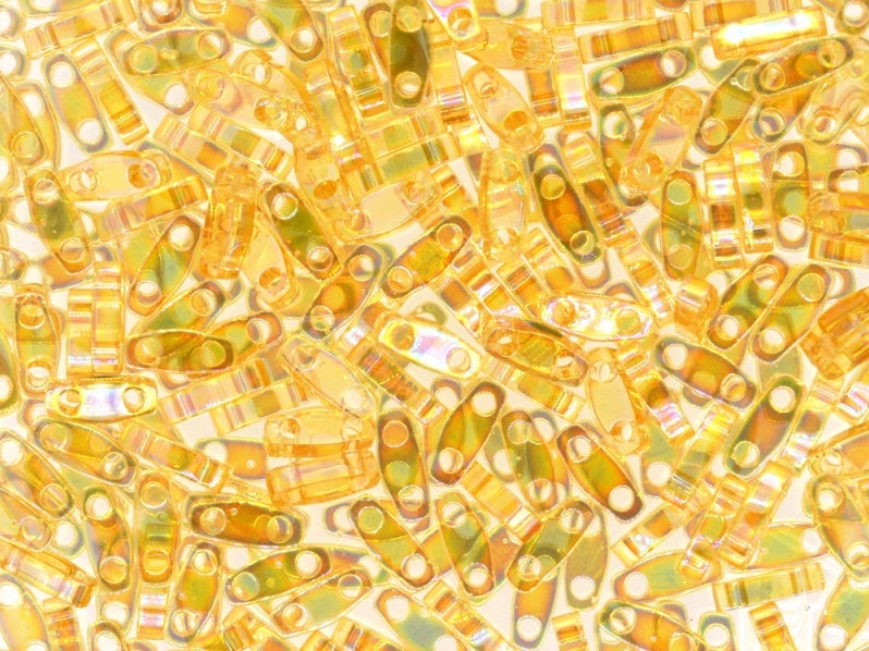 Quarter Tila™Beads 5x1.2x1.9 mm, 2 Holes, Transparent Light Topaz AB, Miyuki Japanese Beads