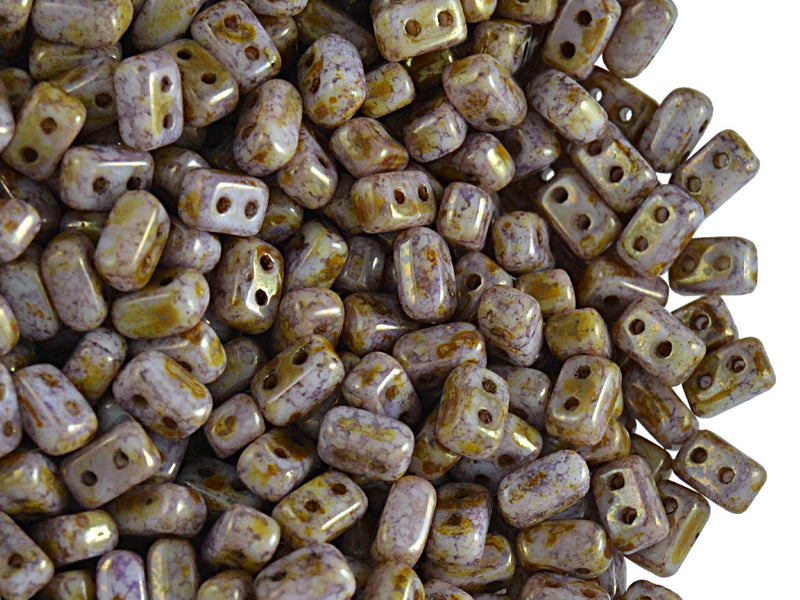 Ios® par Puca® Beads 2.5x5.5 mm, 2 Holes, Opaque Mix Rose Gold Ceramic Look, Czech Glass