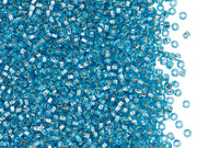 Rocailles Seed Beads 11/0, Azure Blue Silver Lined Square Hole, Czech Glass