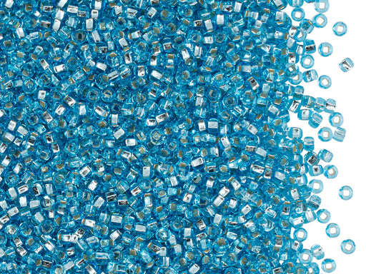 Rocailles Seed Beads 11/0, Azure Blue Silver Lined Square Hole, Czech Glass