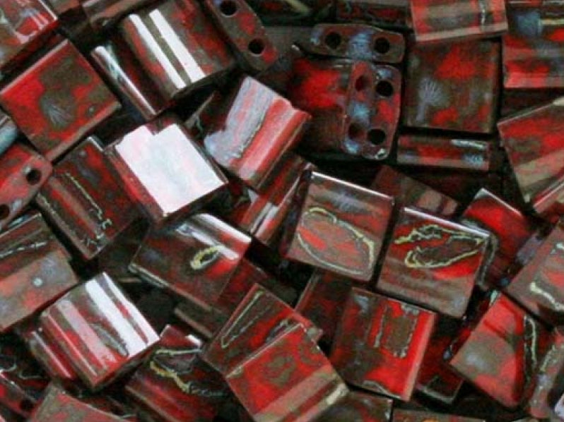 Tila™Beads 5x5 mm, 2 Holes, Red Picasso, Miyuki Japanese Beads