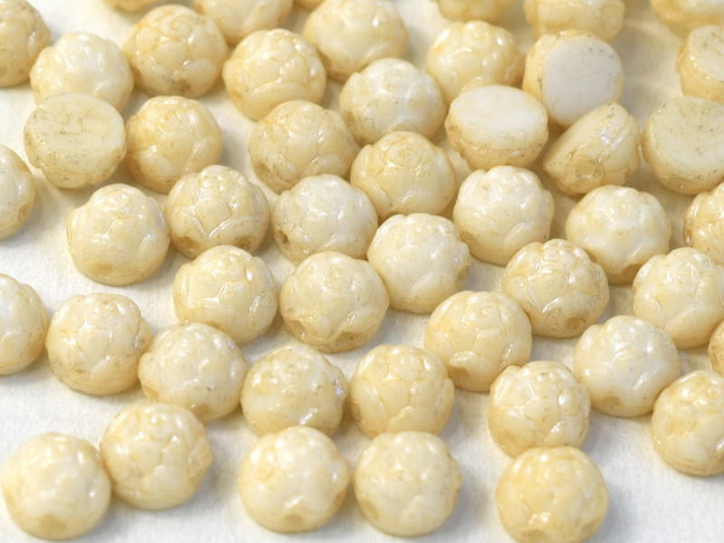 Rosetta Cabochons 6 mm, 2 Holes, Chalk White Champagne Luster, Czech Glass
