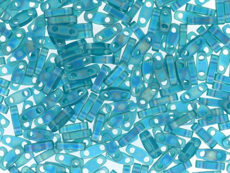 Quarter Tila™Beads 5x1.2x1.9 mm, 2 Holes, Transparent Teal Matted AB, Miyuki Japanese Beads
