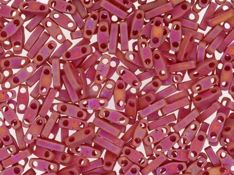 Quarter Tila™Beads 5x1.2x1.9 mm, 2 Holes, Opaque Dark Red Matted AB, Miyuki Japanese Beads