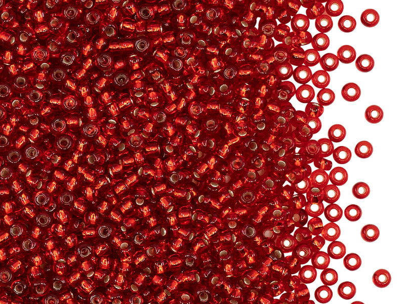 Rocailles 10/0, Red Transparent Silver Lined, Czech Glass