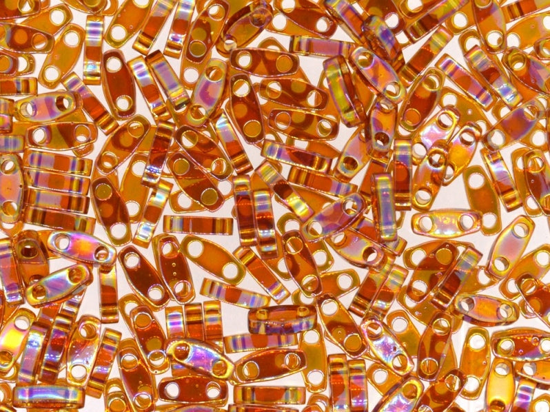 Quarter Tila™Beads 5x1.2x1.9 mm, 2 Holes, Transparent Topaz AB, Miyuki Japanese Beads