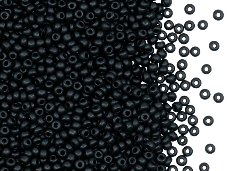 Rocailles 10/0, Black Micka Matte, Czech Glass