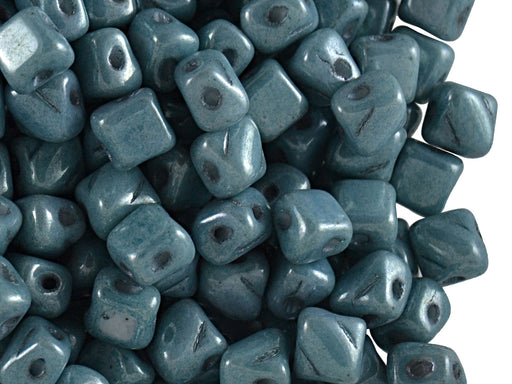Silky Beads 5x5 mm, 2 Holes, Chalk Blue Luster, Czech Glass