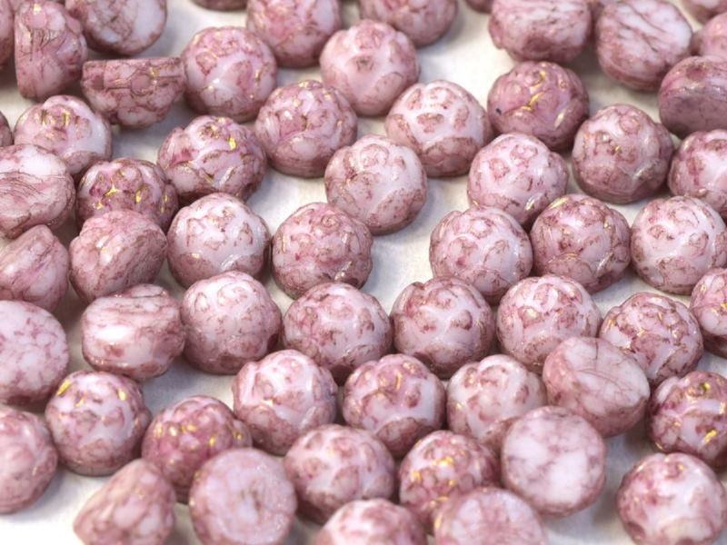 Rosetta Cabochons 6 mm, 2 Holes, Chalk White Terracotta Purple, Czech Glass