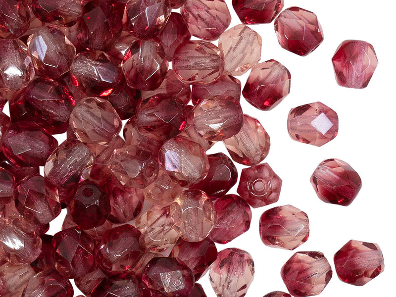 Fire Polished Faceted Beads Round 6 mm, Violet Pink Combined, Czech Glass
