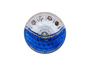 Czech Glass Buttons Hand Painted, Size 10 (22.5mm | 7/8''), Transparent with White Bachground and Blue Crescent, Gold decorated, Czech Glass