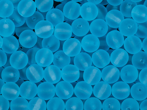 50 pcs Round Beads 6 mm, Aquamarine Matte, Czech Glass