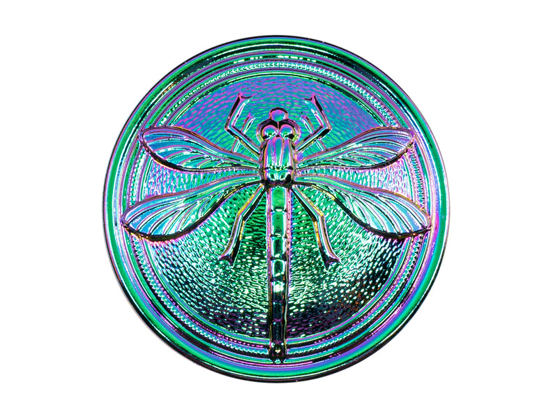 Czech Glass Button Hand Painted, Size 14 (31.5mm | 1 1/4''), Jet Vitrail Purple Green, Czech Glass