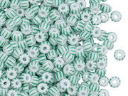 Rocailles Seed Beads 5/0, Chalk White With Green Strips, Czech Glass