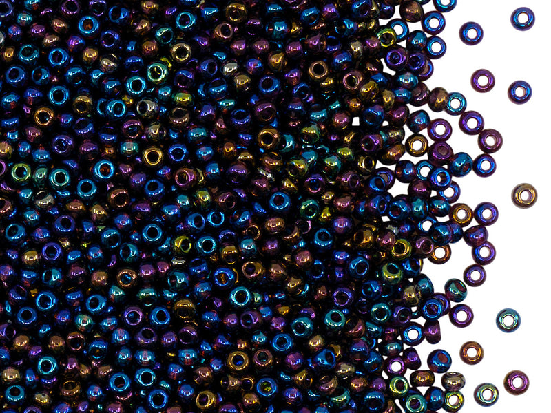 Rocailles Seed Beads 10/0, Transparent Dark Amethyst AB, Czech Glass