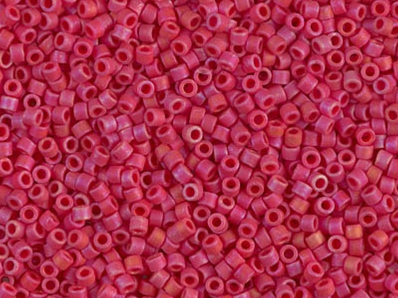 Delica Seed Beads 15/0, Opaque Red AB Matted, Miyuki Japanese Beads