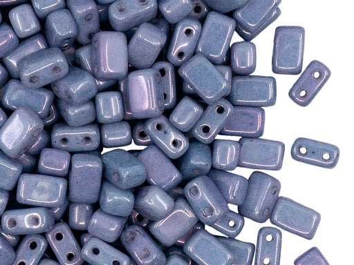 Brick Beads 4.5x3x6.5 mm, 2 Holes, Alabaster Blue Luster, Czech Glass