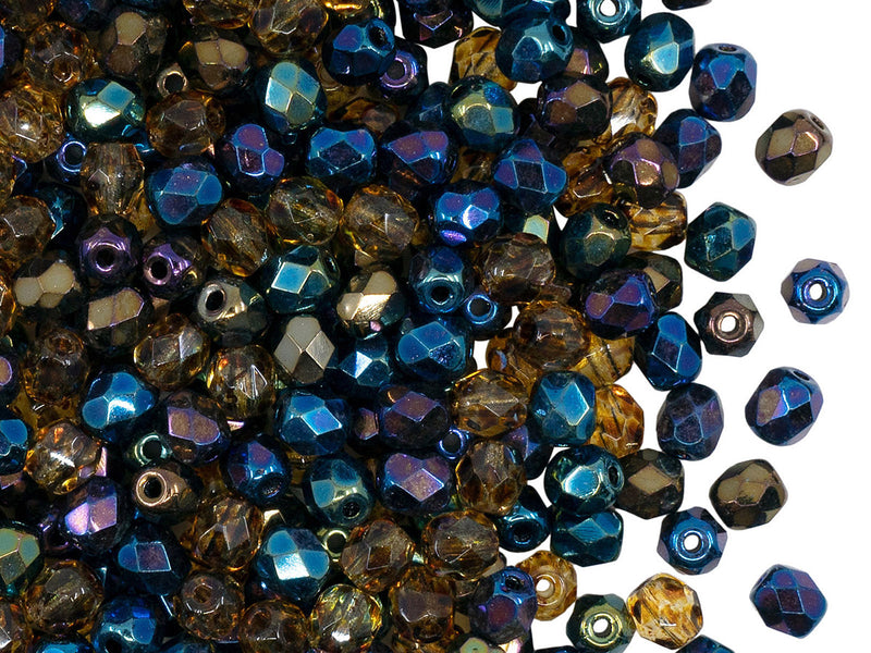 Fire Polished Faceted Beads Round 4 mm, Heavy Metals Mix, Czech Glass