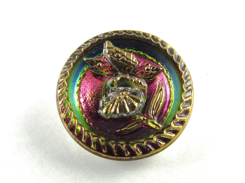 Czech Glass Button Hand Painted, Size 10 (22.5mm | 7/8''), Magic Orchid Gold, Czech Glass