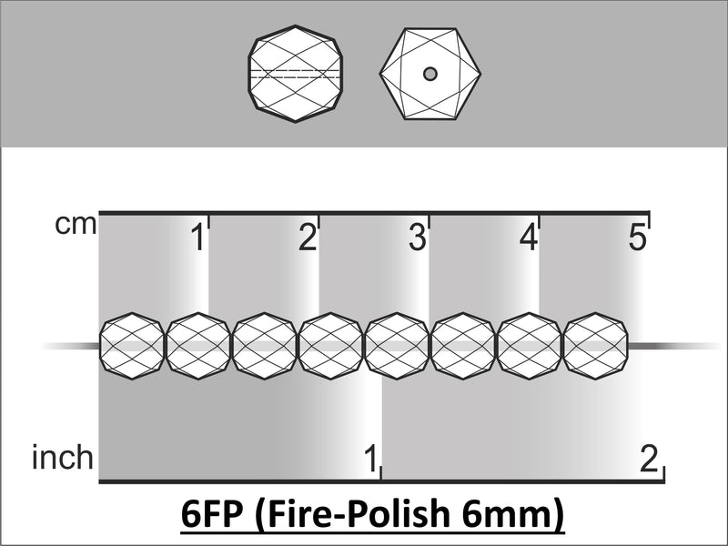 50 pcs Fire Polished Beads 6 mm, Crystal Etched Sunset Full, Czech Glass