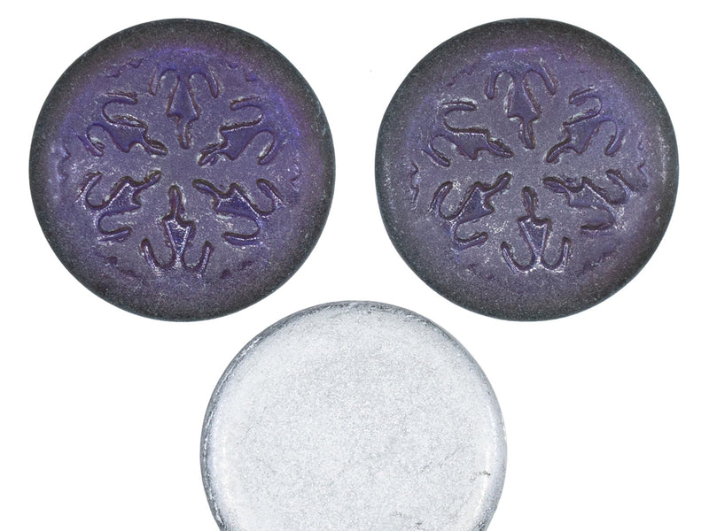 3 pcs Czech Glass Cabochons 21 mm, Crystal Matte Backlit Purple Haze, Czech Glass