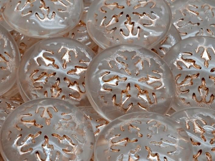 Czech Glass Cabochons 21 mm, Crystal with Bronze Decor, Czech Glass
